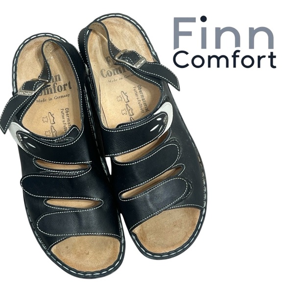 Finn Comfort Women’s black and white 
Saloniki sandals Size 12-12.5 EU 43 - Picture 2 of 12